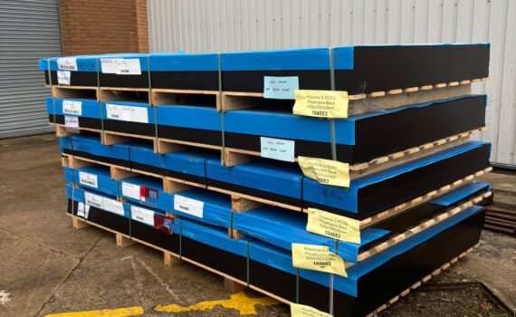 The plastic sheets that will become nb Waymaker on a pallet outside the factory.